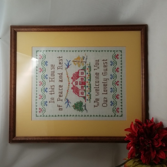 Vintage Cross-Stitch Framed & Matted - Picture 1 of 16
